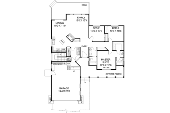 Floor Plan - Main Floor for Ranch House Plan #60-151 - 3 bed, 2 bath