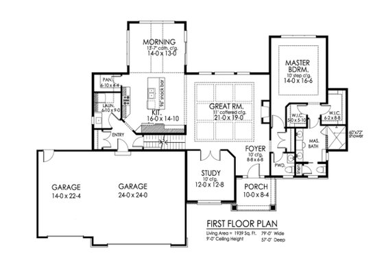 Floor Plan - Main Floor for Craftsman House Plan #1010-234 - 3 bed, 2.5 bath