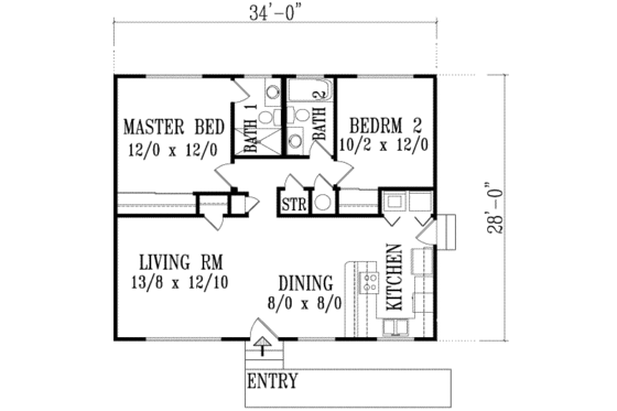 Floor Plan - Main Floor for Ranch House Plan #1-1139 - 2 bed, 2 bath