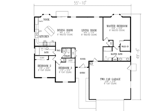 Floor Plan - Main Floor for Adobe / Southwestern House Plan #1-357 - 3 bed, 2 bath