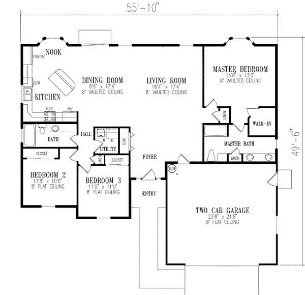 Floor Plan - Main Floor for Adobe / Southwestern House Plan #1-357 - 3 bed, 2 bath