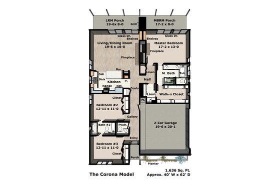 Floor Plan - Main Floor for Ranch House Plan #489-2 - 3 bed, 2.5 bath