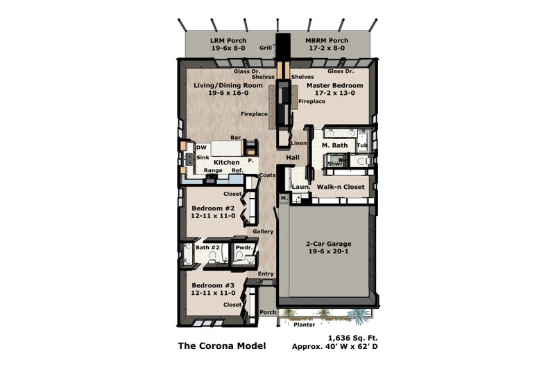 House Design - Floor Plan - Main Floor for Ranch House Plan #489-2 - 3 bed, 2.5 bath