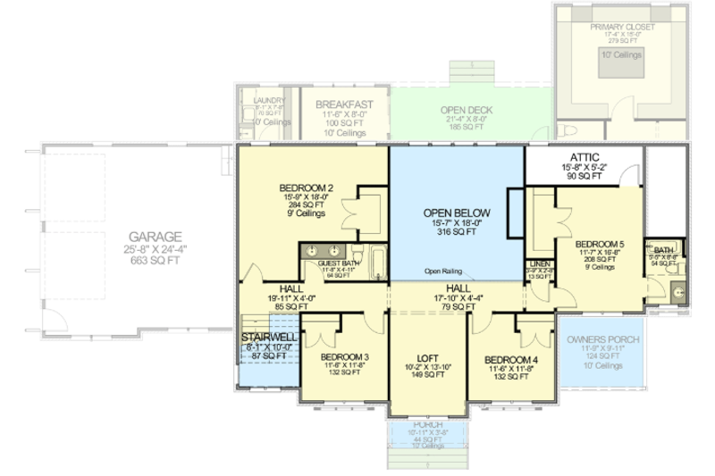 Architectural House Design - Floor Plan - Upper Floor for Tudor House Plan #1116-11 - 5 bed, 3.5 bath