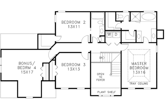 Floor Plan - Upper Floor for European House Plan #56-160 - 4 bed, 2.5 bath