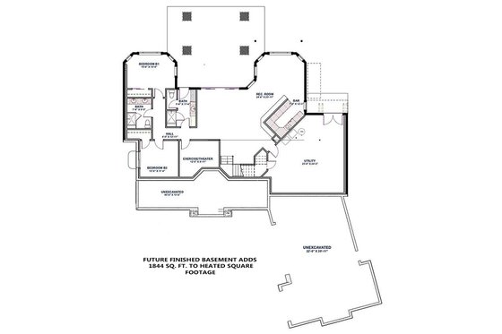Floor Plan - Lower Floor for Craftsman House Plan #1069-14 - 2 bed, 2.5 bath