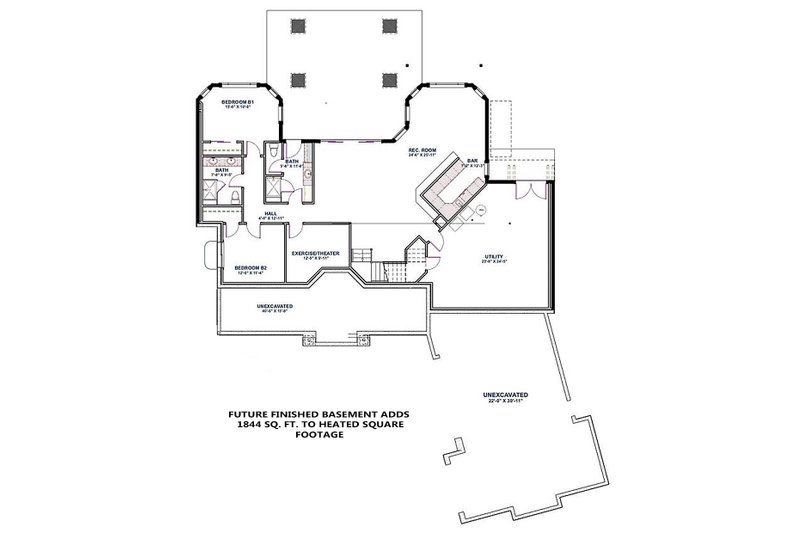 Dream House Plan - Floor Plan - Lower Floor for Craftsman House Plan #1069-14 - 2 bed, 2.5 bath
