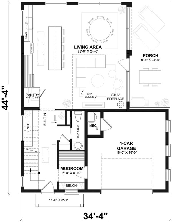 Home Plan - Floor Plan - Main Floor for Country House Plan #23-2806 - 3 bed, 1.5 bath