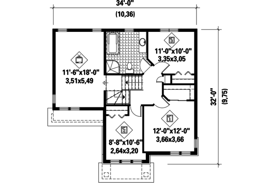 Floor Plan - Upper Floor for Traditional House Plan #25-4663 - 3 bed, 1 bath