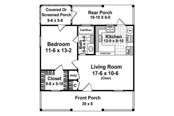 Floor Plan - Main Floor for Country House Plan #21-206 - 1 bed, 1 bath