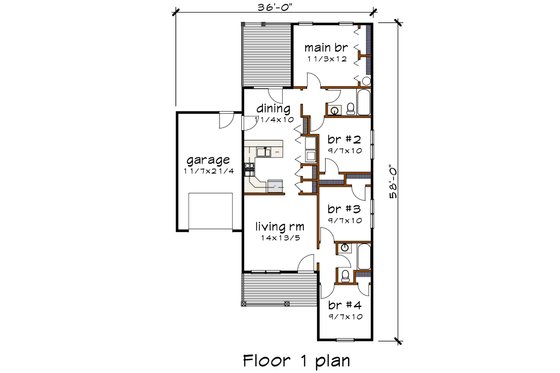Floor Plan - Main Floor for Farmhouse House Plan #79-333 - 4 bed, 2 bath