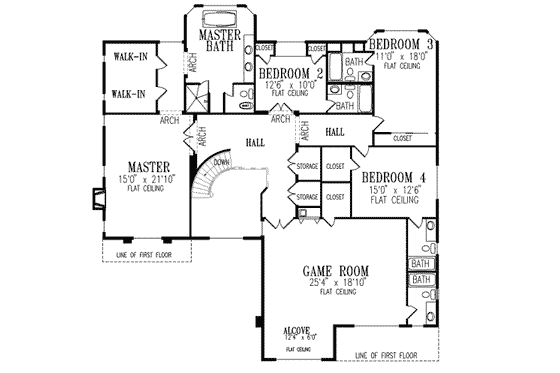 Floor Plan - Upper Floor for Mediterranean House Plan #1-927 - 6 bed, 7.5 bath