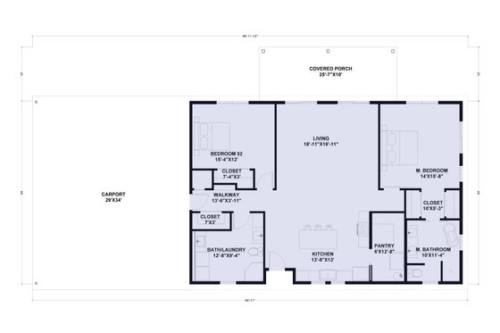Floor Plan - Main Floor for Barndominium House Plan #1107-41 - 2 bed, 2 bath