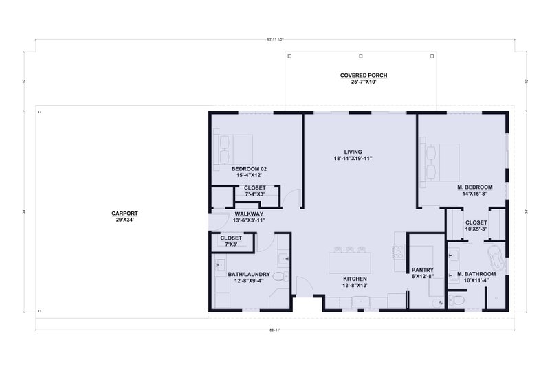 House Plan Design - Floor Plan - Main Floor for Barndominium House Plan #1107-41 - 2 bed, 2 bath