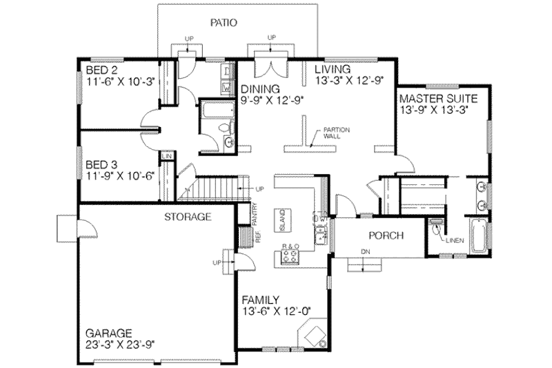 Home Plan - Floor Plan - Main Floor for Traditional House Plan #60-392 - 4 bed, 3 bath