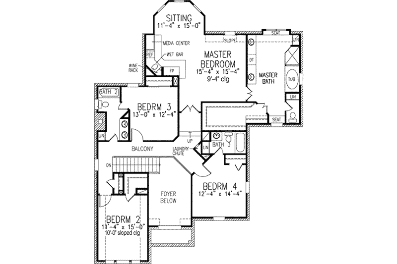 House Plan Design - Floor Plan - Upper Floor for European House Plan #410-405 - 4 bed, 3.5 bath