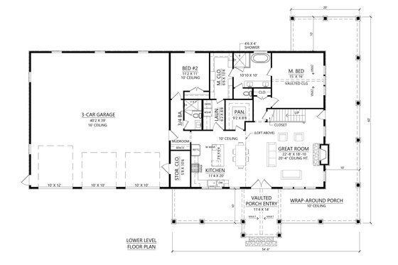 Floor Plan - Main Floor for Barndominium House Plan #1074-126 - 4 bed, 3 bath