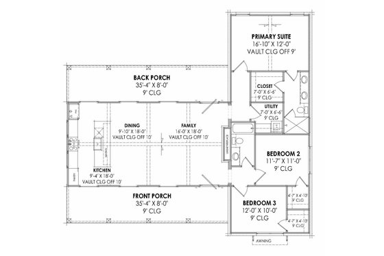 Floor Plan - Main Floor for Farmhouse House Plan #1096-121 - 3 bed, 2 bath