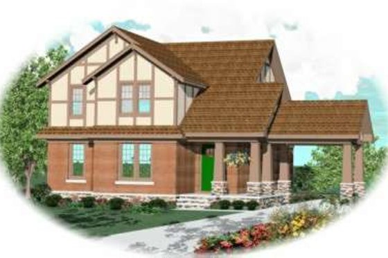 Exterior - Front Elevation for Tudor House Plan #81-414 - 4 bed, 2.5 bath