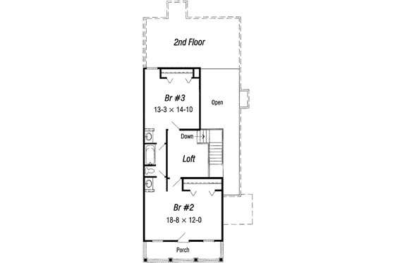 Floor Plan - Upper Floor for Southern House Plan #329-107 - 3 bed, 2 bath
