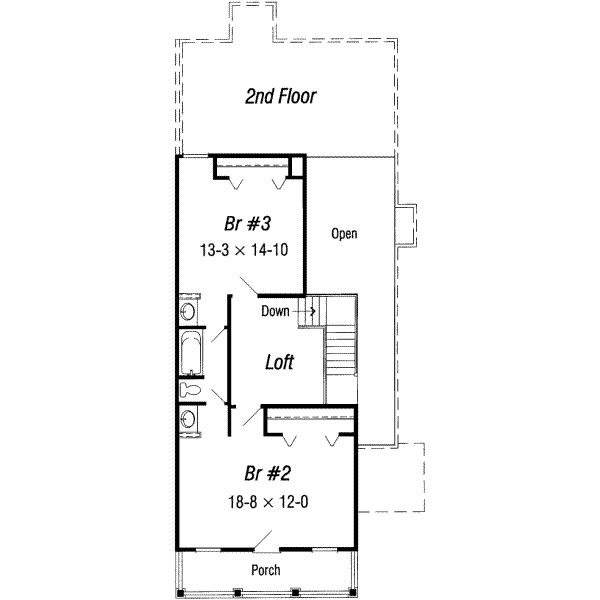 Southern Floor Plan - Upper Floor Plan #329-107