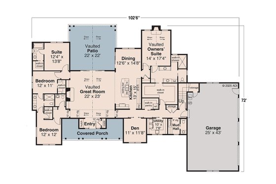 Floor Plan - Main Floor for Craftsman House Plan #124-1459 - 4 bed, 3.5 bath