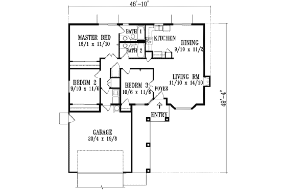 Floor Plan - Main Floor for Adobe / Southwestern House Plan #1-1071 - 3 bed, 2 bath