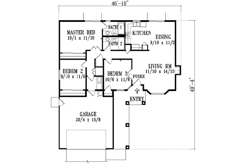 Home Plan - Floor Plan - Main Floor for Adobe / Southwestern House Plan #1-1071 - 3 bed, 2 bath