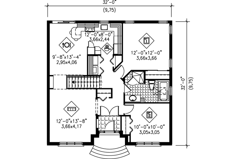 Dream House Plan - Floor Plan - Main Floor for Traditional House Plan #25-159 - 2 bed, 1 bath
