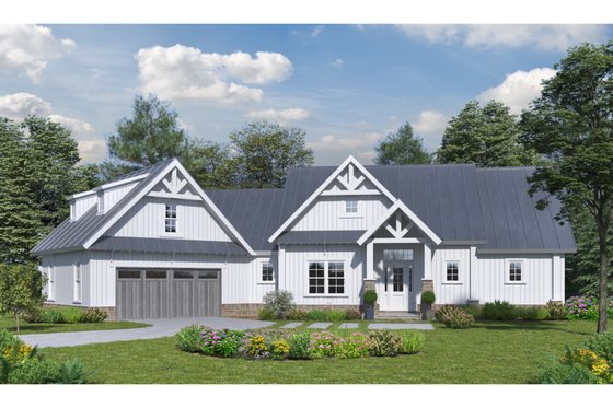 Exterior - Front Elevation 4 for Ranch House Plan #54-476 - 5 bed, 3 bath