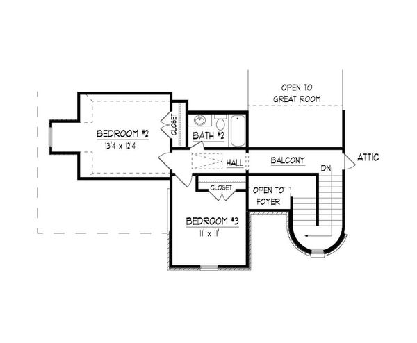 Traditional Floor Plan - Upper Floor Plan #424-414