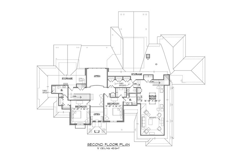 House Blueprint - Floor Plan - Upper Floor for European House Plan #1054-93 - 4 bed, 4.5 bath