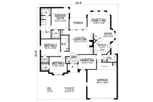 Floor Plan - Main Floor for Traditional House Plan #40-419 - 3 bed, 2 bath