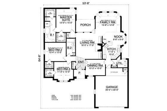Floor Plan - Main Floor for Traditional House Plan #40-419 - 3 bed, 2 bath