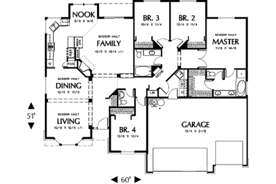Floor Plan - Main Floor for Ranch House Plan #48-271 - 4 bed, 2.5 bath