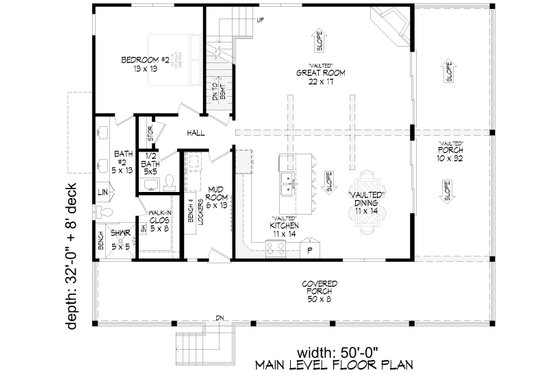 Floor Plan - Main Floor for Southern House Plan #932-1076 - 2 bed, 2.5 bath