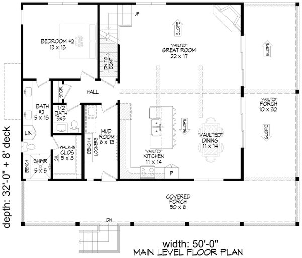 Southern Floor Plan - Main Floor Plan #932-1076