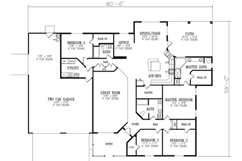 Home Plan - Floor Plan - Main Floor for Colonial House Plan #1-635 - 4 bed, 3 bath