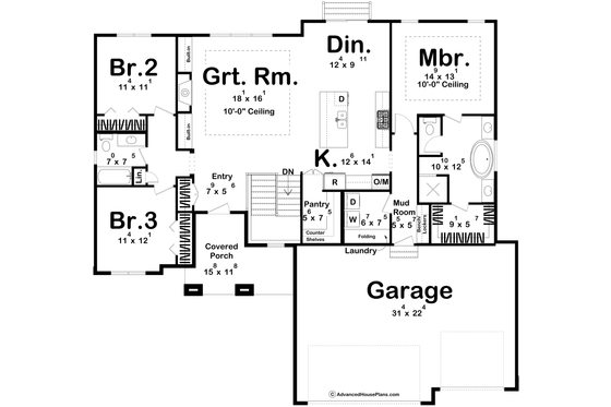 Floor Plan - Main Floor for Modern House Plan #455-302 - 3 bed, 2 bath