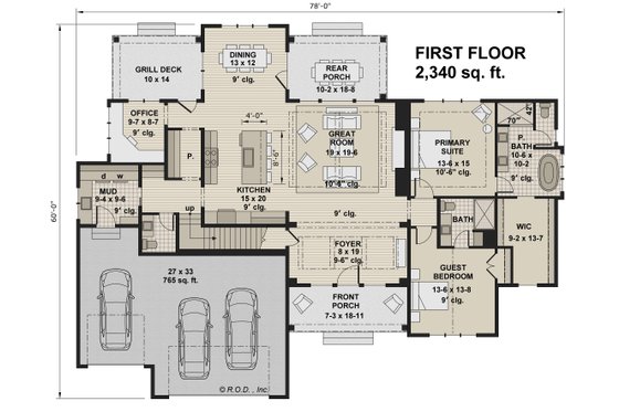 Floor Plan - Main Floor for Farmhouse House Plan #51-1235 - 3 bed, 3.5 bath