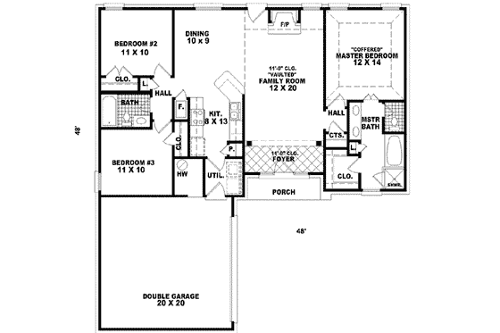Floor Plan - Main Floor for Traditional House Plan #81-482 - 3 bed, 2 bath
