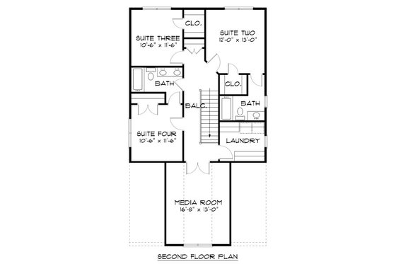 Floor Plan - Upper Floor for Craftsman House Plan #413-872 - 4 bed, 3.5 bath