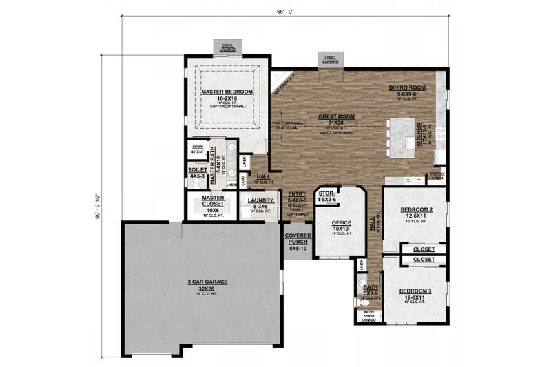 Ranch Style House Plan 3 Beds 2 Baths 2100 Sq/Ft Plan