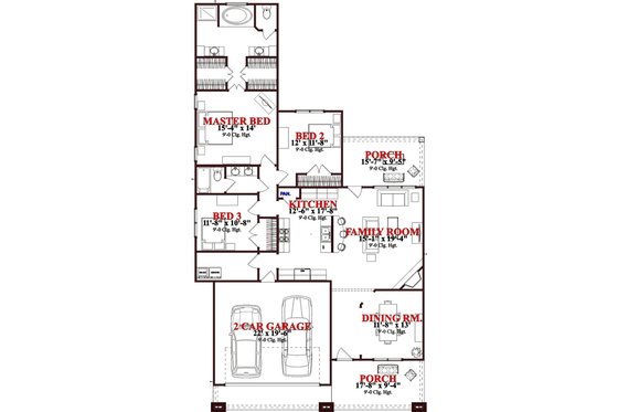 Floor Plan - Main Floor for Bungalow House Plan #63-242 - 3 bed, 2 bath
