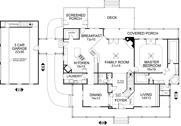 Architectural House Design - Farmhouse Floor Plan - Main Floor Plan #56-222