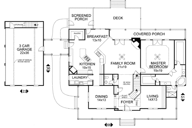 Architectural House Design - Floor Plan - Main Floor for Farmhouse House Plan #56-222 - 4 bed, 3.5 bath