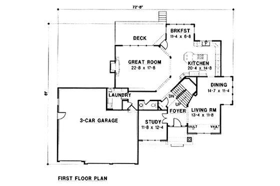 Floor Plan - Main Floor for Traditional House Plan #67-115 - 4 bed, 3.5 bath