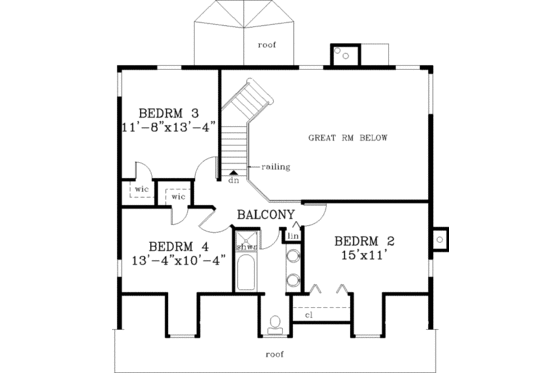 Floor Plan - Upper Floor for Southern House Plan #3-206 - 4 bed, 2.5 bath