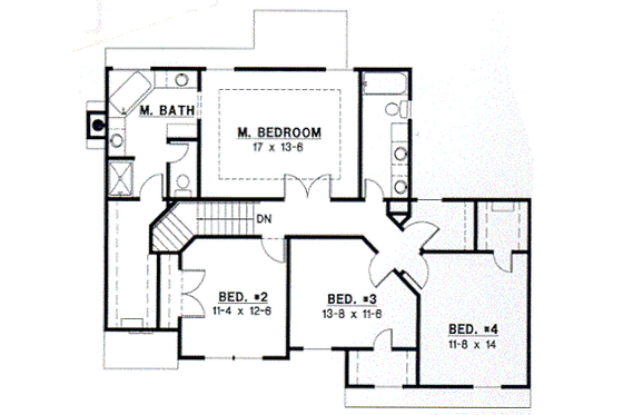 Floor Plan - Upper Floor for Traditional House Plan #67-487 - 4 bed, 2.5 bath