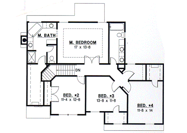 Traditional Floor Plan - Upper Floor Plan #67-487